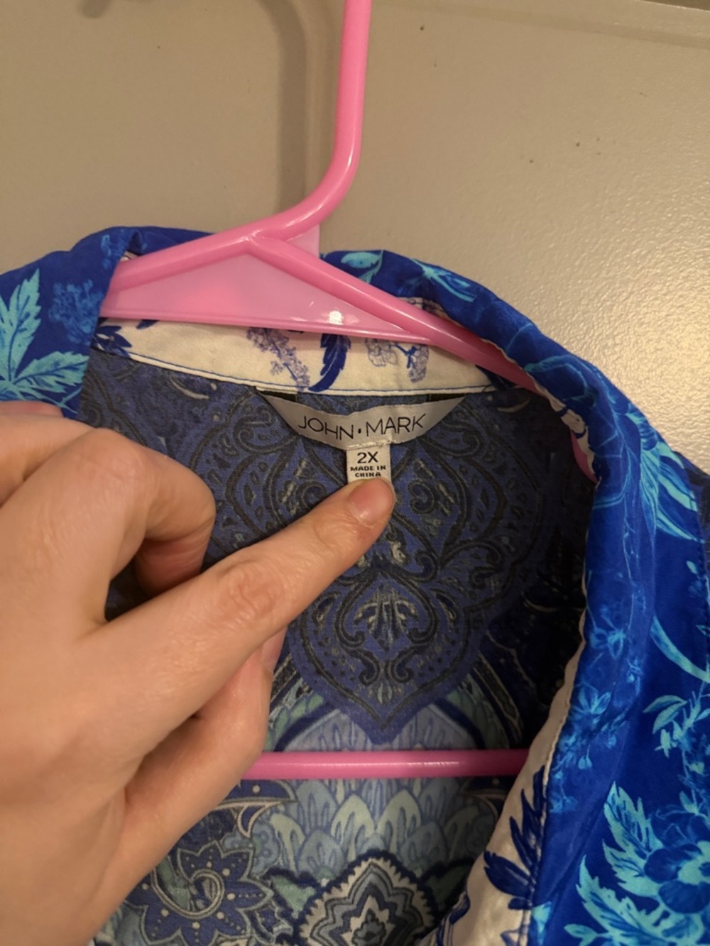 John Mark Blue Multicolor Patchwork Button-Front … - image 3